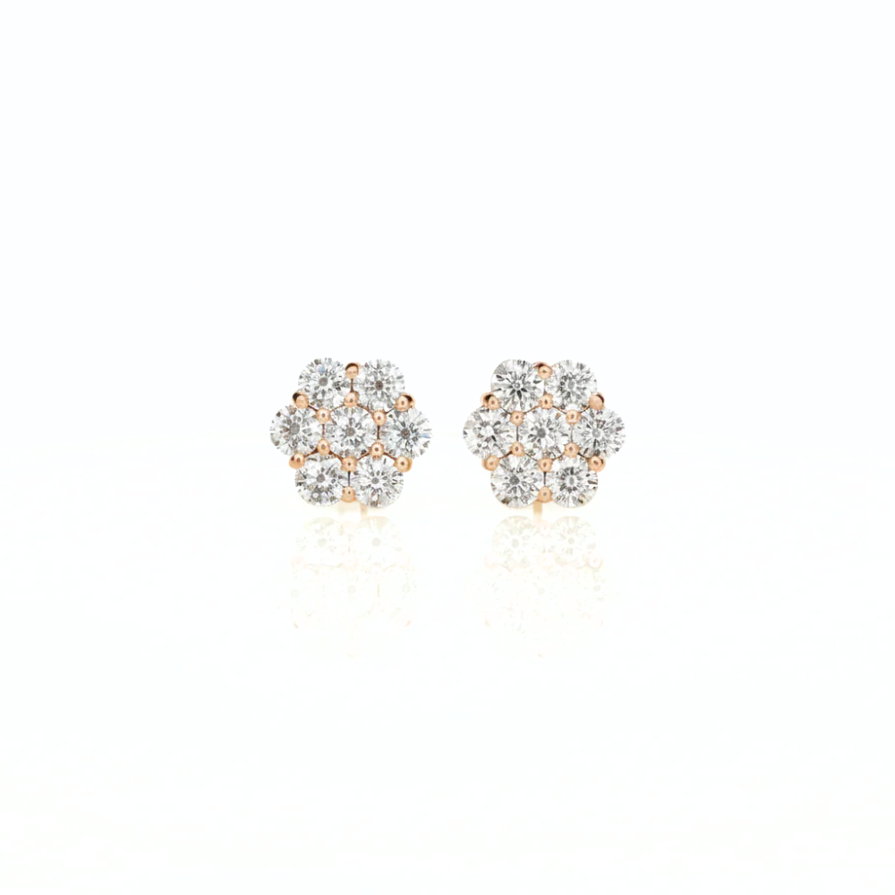 Iced Out Round Cut Diamond Cluster Stud Earrings