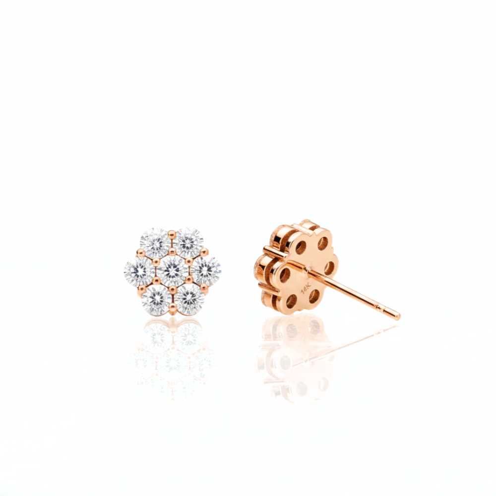 Iced Out Round Cut Diamond Cluster Stud Earrings