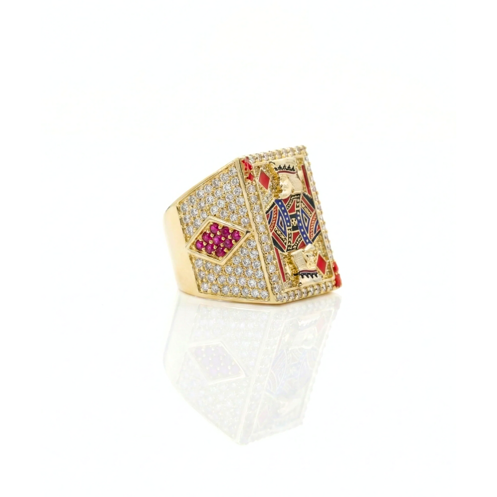 Iced Out King of Diamonds Card Ring Round Diamond Pavé
