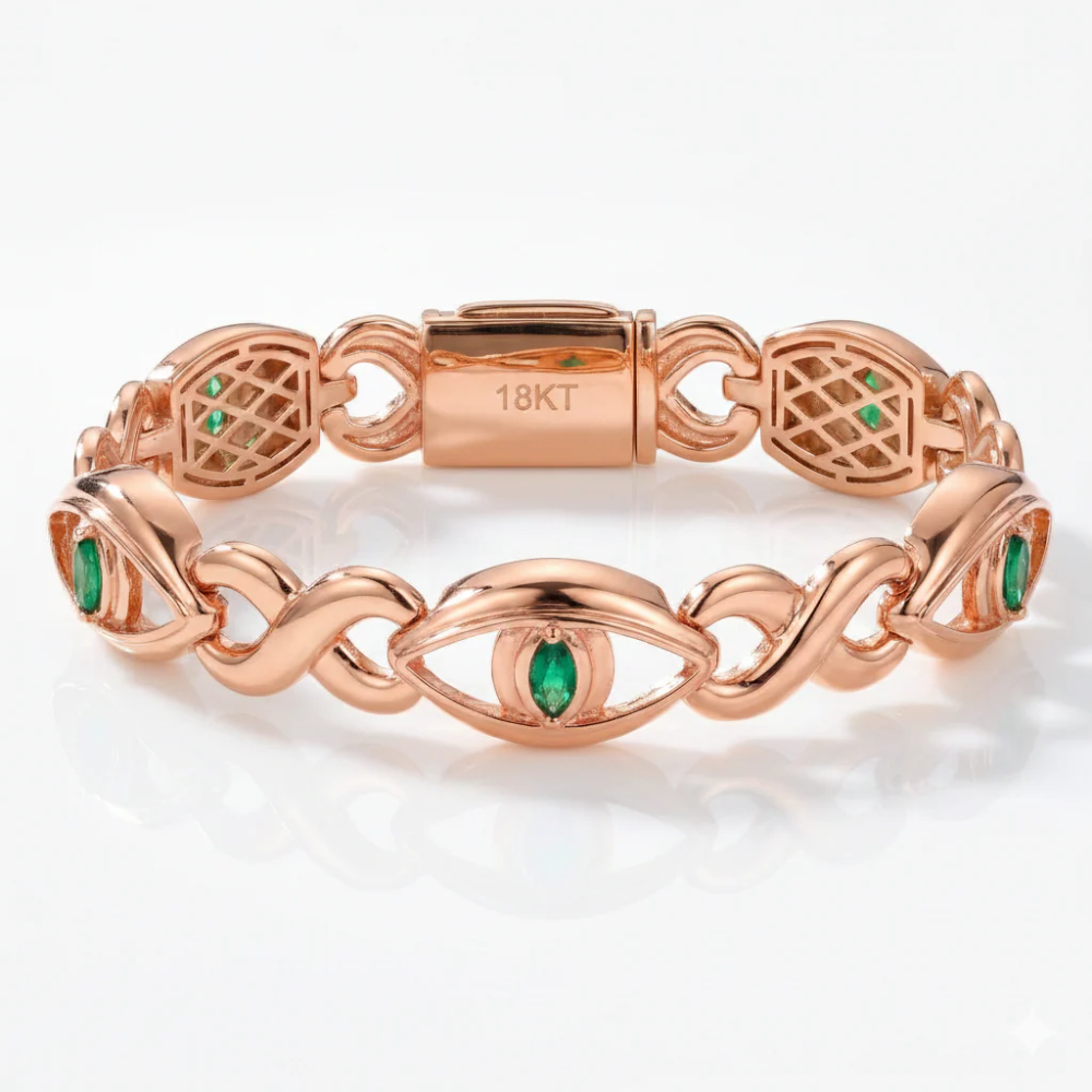 Iced Out Marquise Cut Evil Eye Gold Bracelet