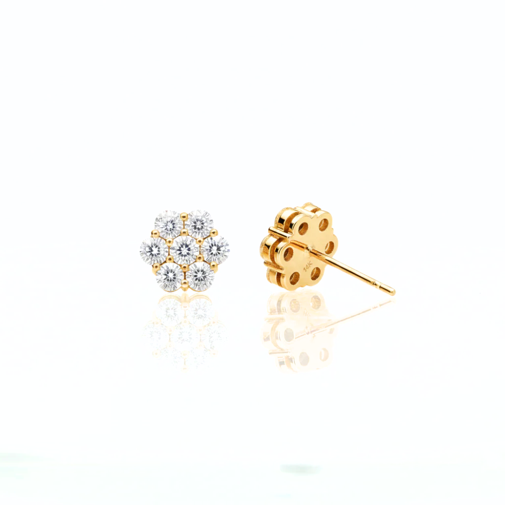 Iced Out Round Cut Diamond Cluster Stud Earrings