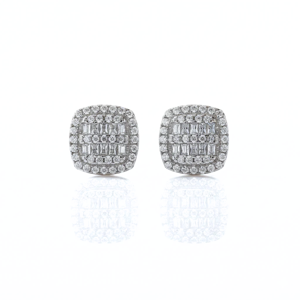 Iced Out Square Baguette Diamond Stud Earrings