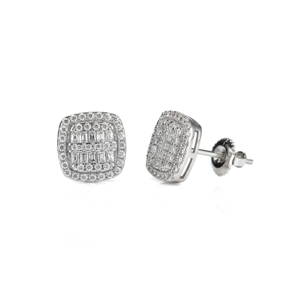 Iced Out Square Baguette Diamond Stud Earrings