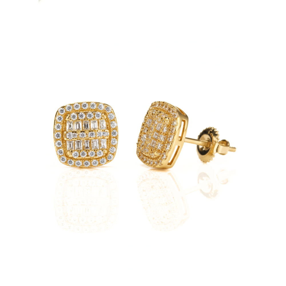 Iced Out Square Baguette Diamond Stud Earrings