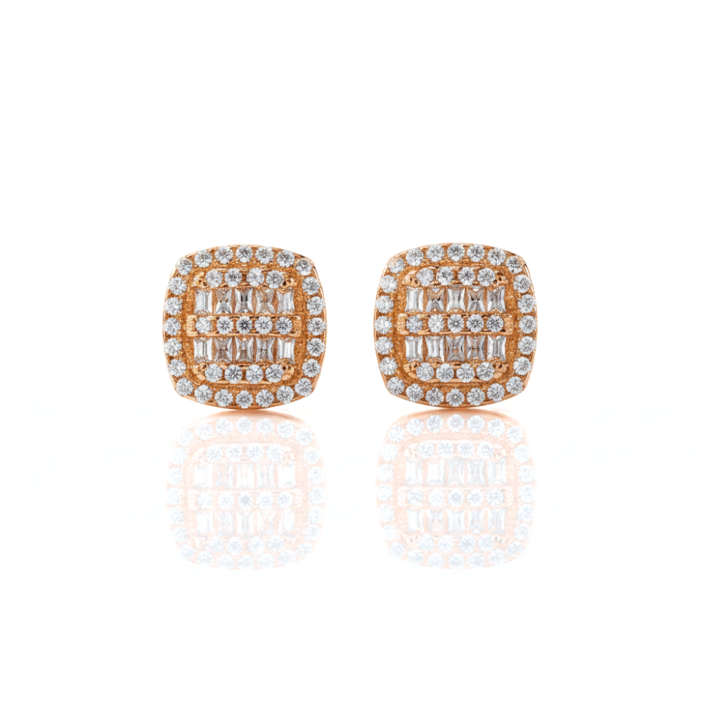 Iced Out Square Baguette Diamond Stud Earrings