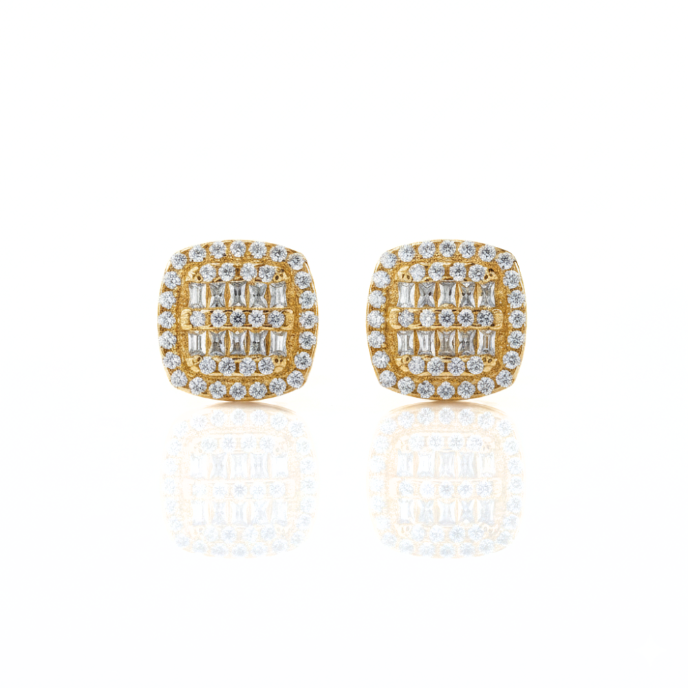 Iced Out Square Baguette Diamond Stud Earrings