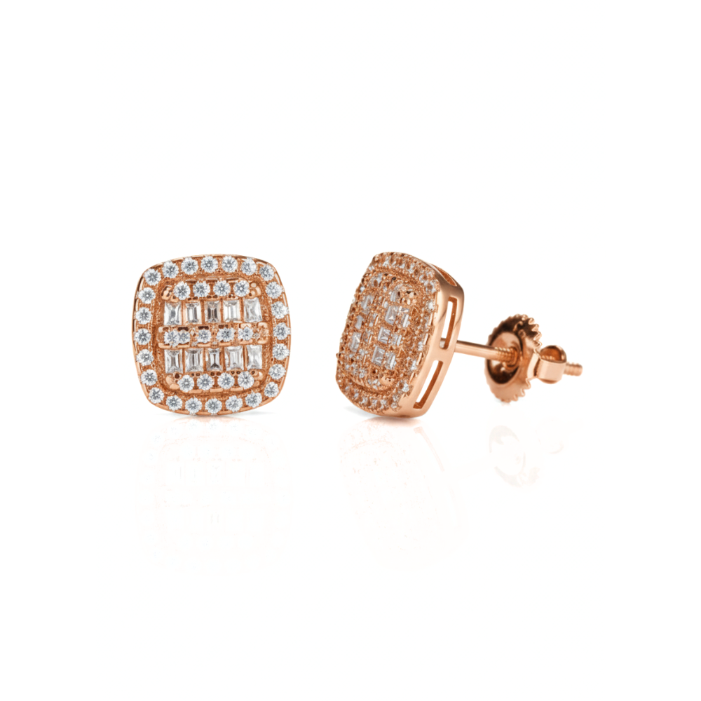 Iced Out Square Baguette Diamond Stud Earrings
