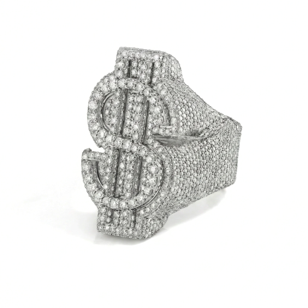 Diamond Dollar Iced Out Round & Baguette Ring