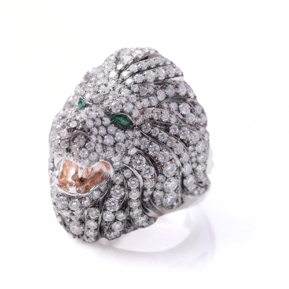 Lion Head Round Cut Iced Out Diamond Ring