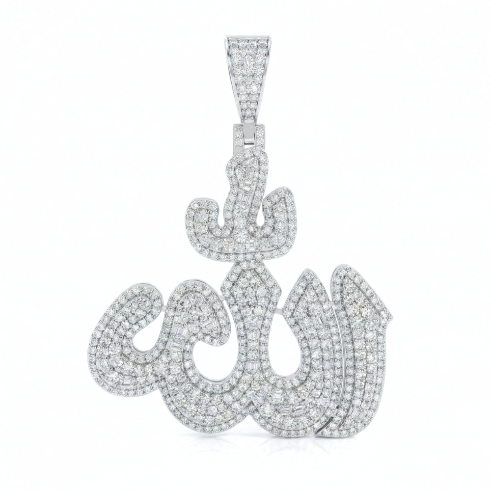 Baguette & Round Diamond Allah Pendant | Iced Religious Charm