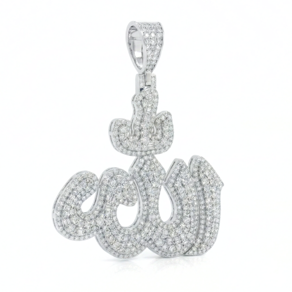 Baguette & Round Diamond Allah Pendant | Iced Religious Charm