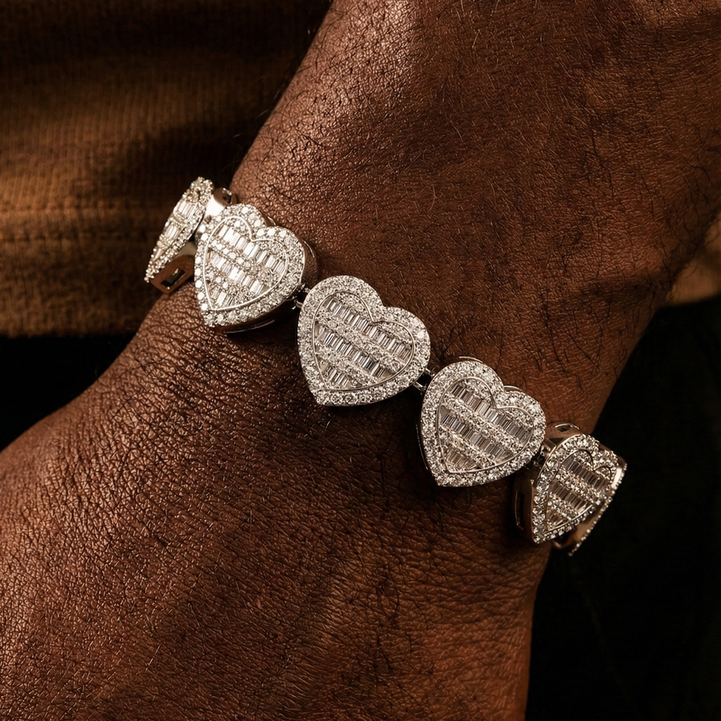 Luxury Heart-Link Diamond Bracelet – Hip Hop Iced Out Flex