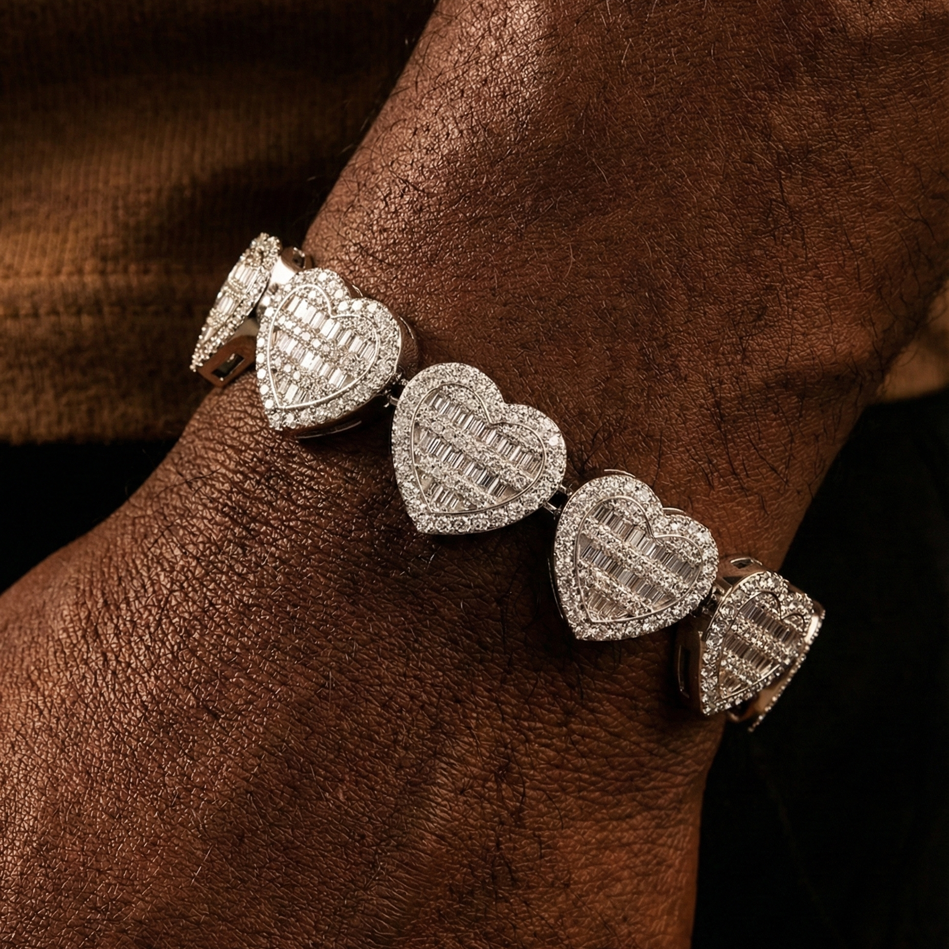 Luxury Heart-Link Diamond Bracelet – Hip Hop Iced Out Flex