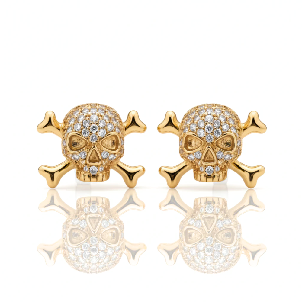 Custom Skull Pavé Diamond Stud Earrings – Solid Gold
