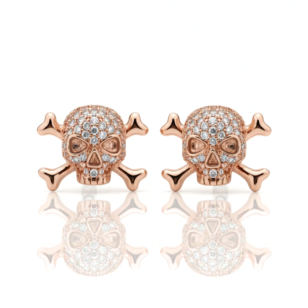Custom Skull Pavé Diamond Stud Earrings – Solid Gold