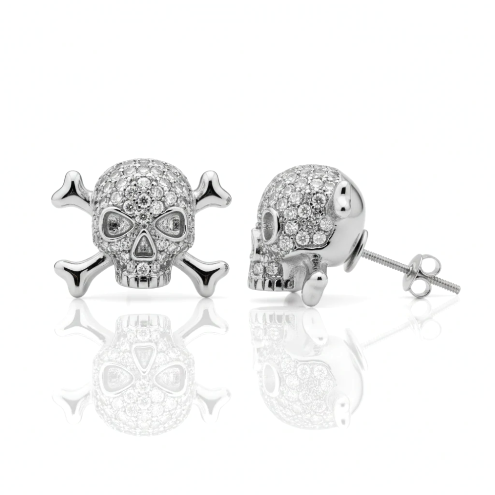 Custom Skull Pavé Diamond Stud Earrings – Solid Gold