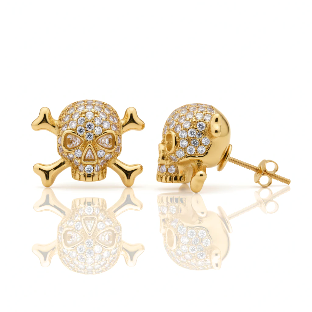 Custom Skull Pavé Diamond Stud Earrings – Solid Gold
