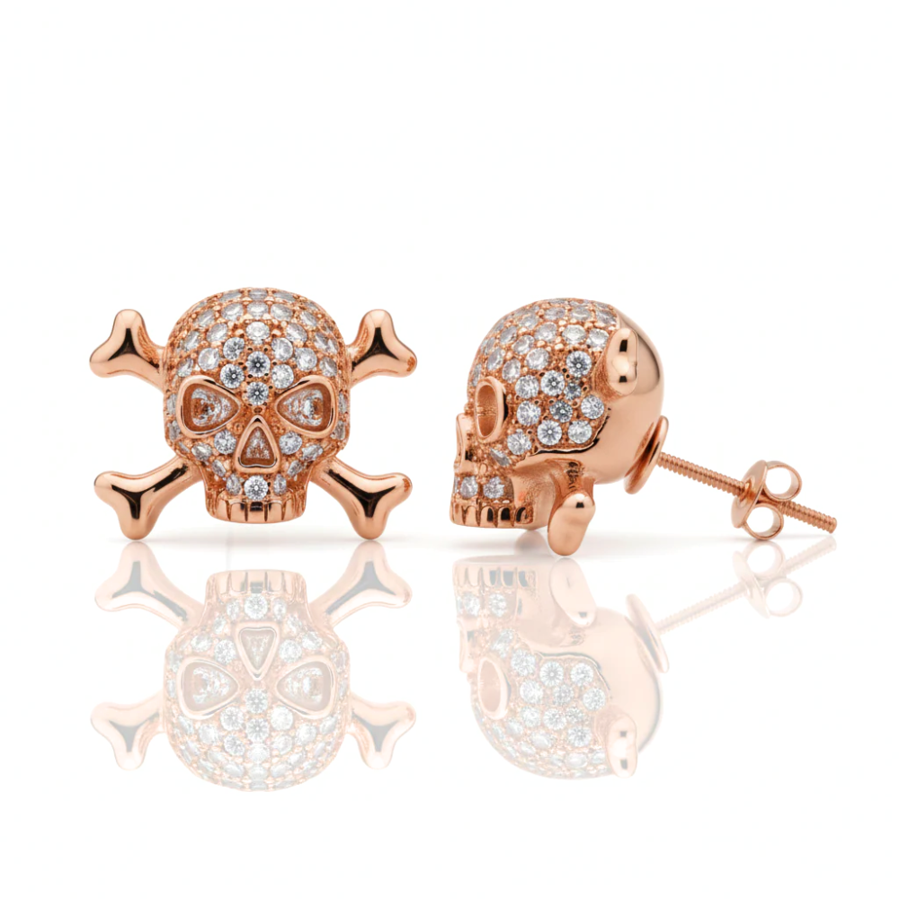 Custom Skull Pavé Diamond Stud Earrings – Solid Gold