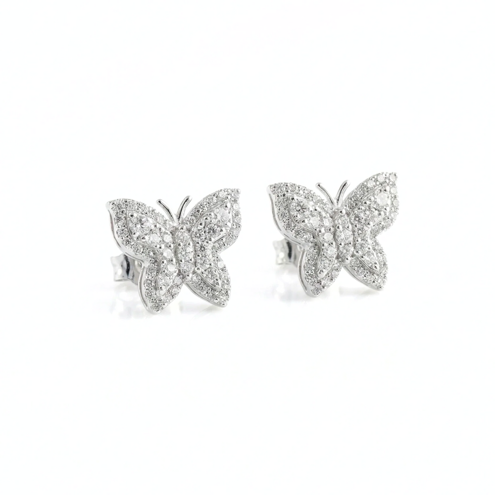 Butterfly Diamond Stud Earrings | Solid Gold, Round Cut