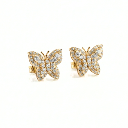 Butterfly Diamond Stud Earrings | Solid Gold, Round Cut