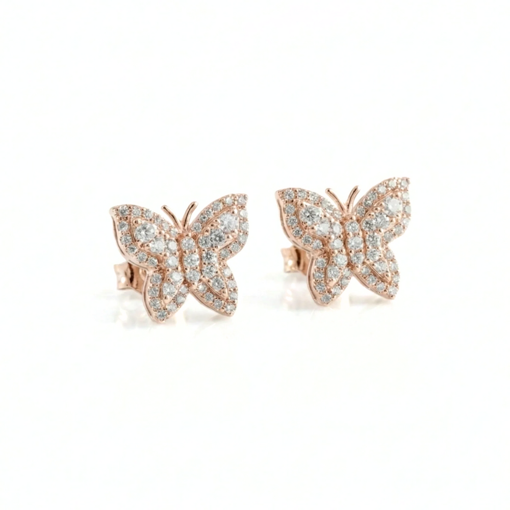 Butterfly Diamond Stud Earrings | Solid Gold, Round Cut