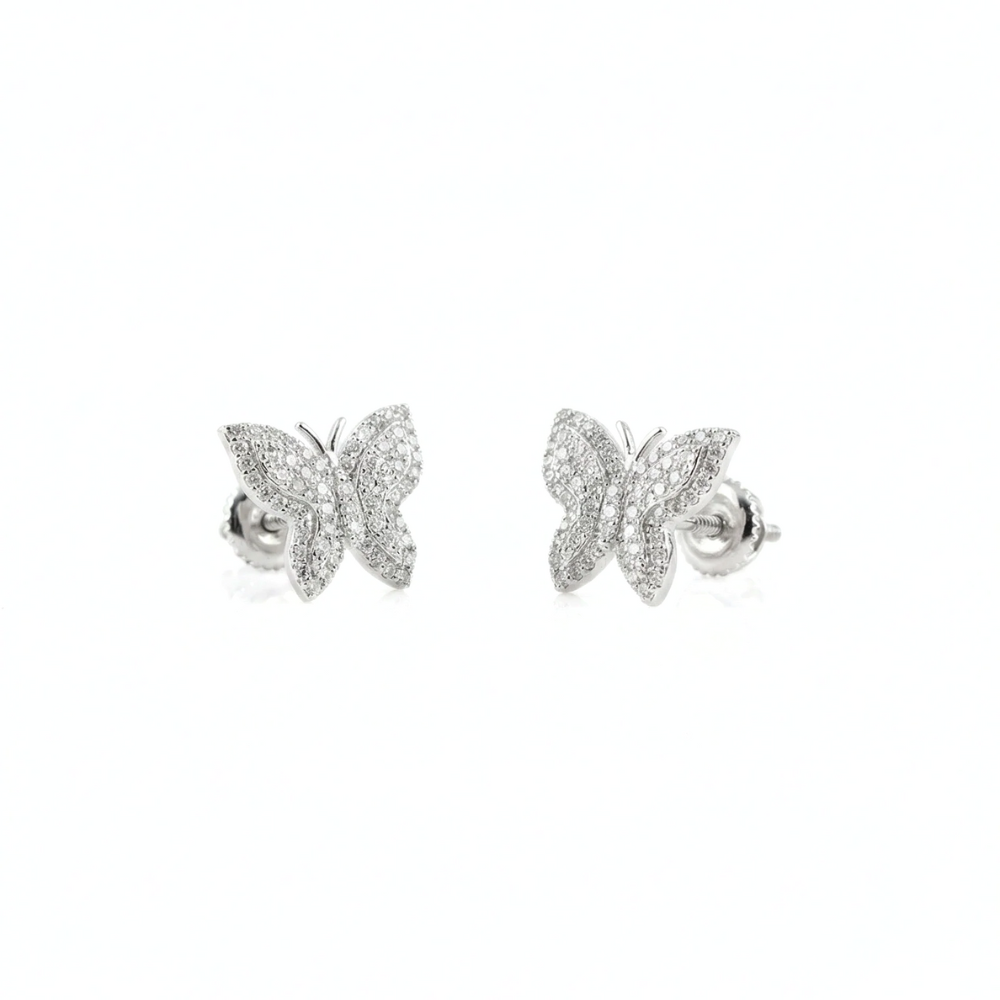 Butterfly Diamond Stud Earrings | Solid Gold, Round Cut