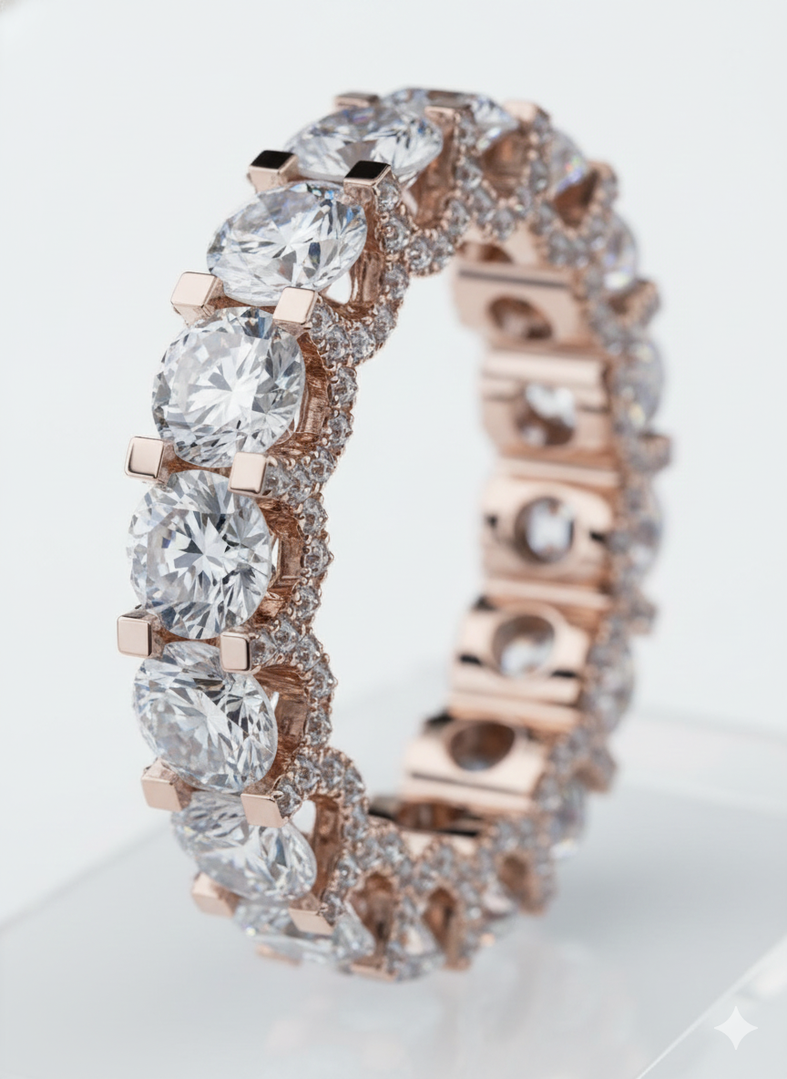 Eternity Round Cut Diamond & Pavé Side Hip Hop Ring