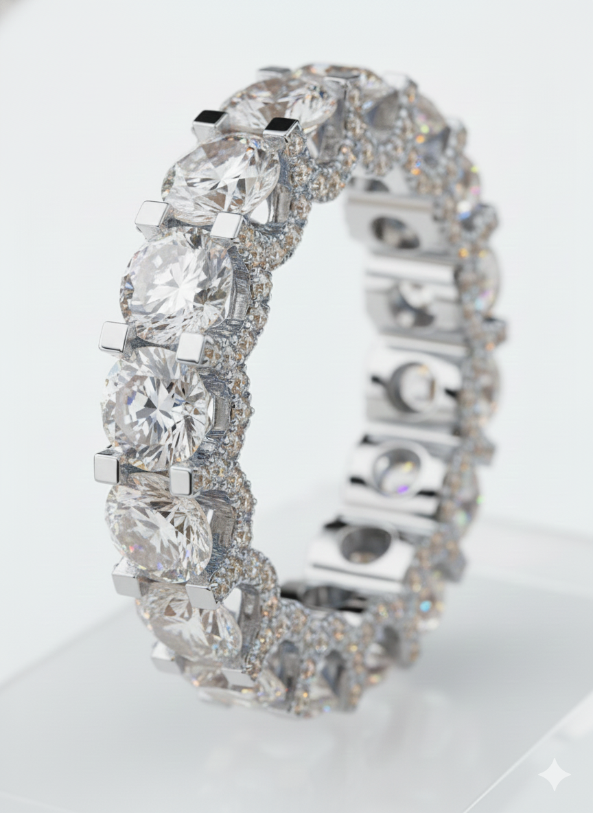 Eternity Round Cut Diamond & Pavé Side Hip Hop Ring