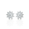 Solid Gold Flower Stud Earrings with Round Brilliant Diamonds