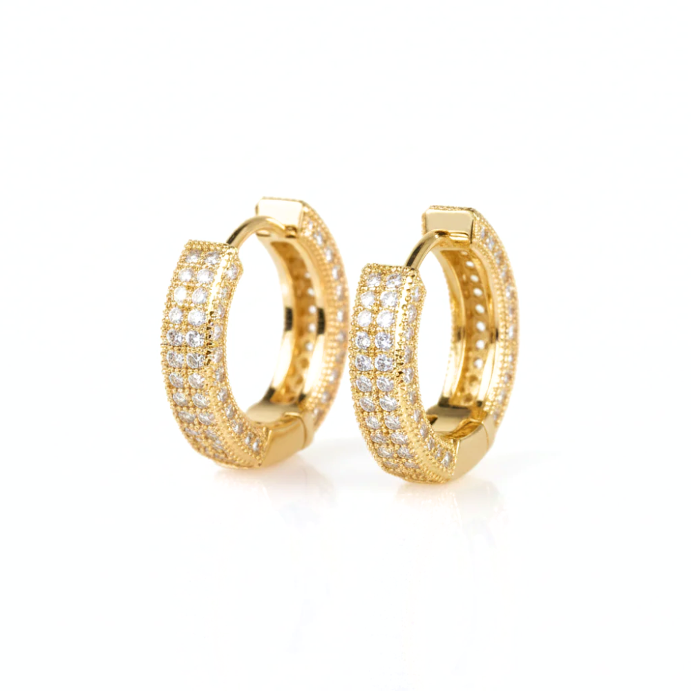 Solid Gold Round Brilliant Diamond Hoop Earrings