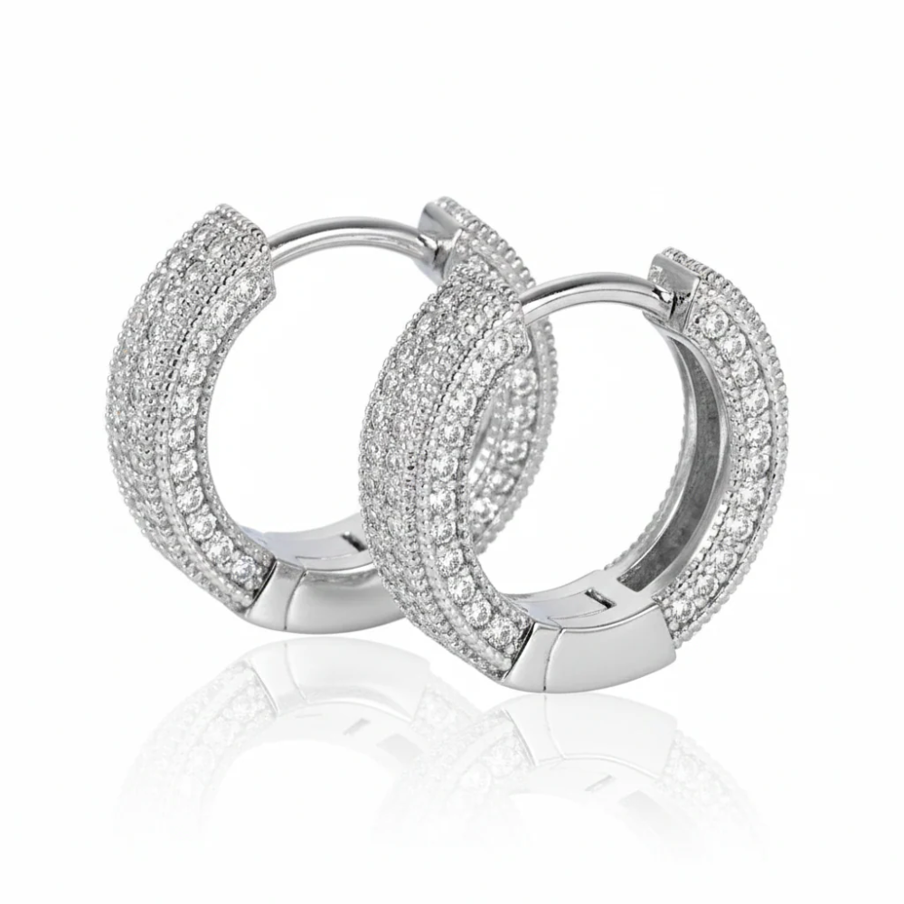 Solid Gold Round Brilliant Diamond Hoop Earrings