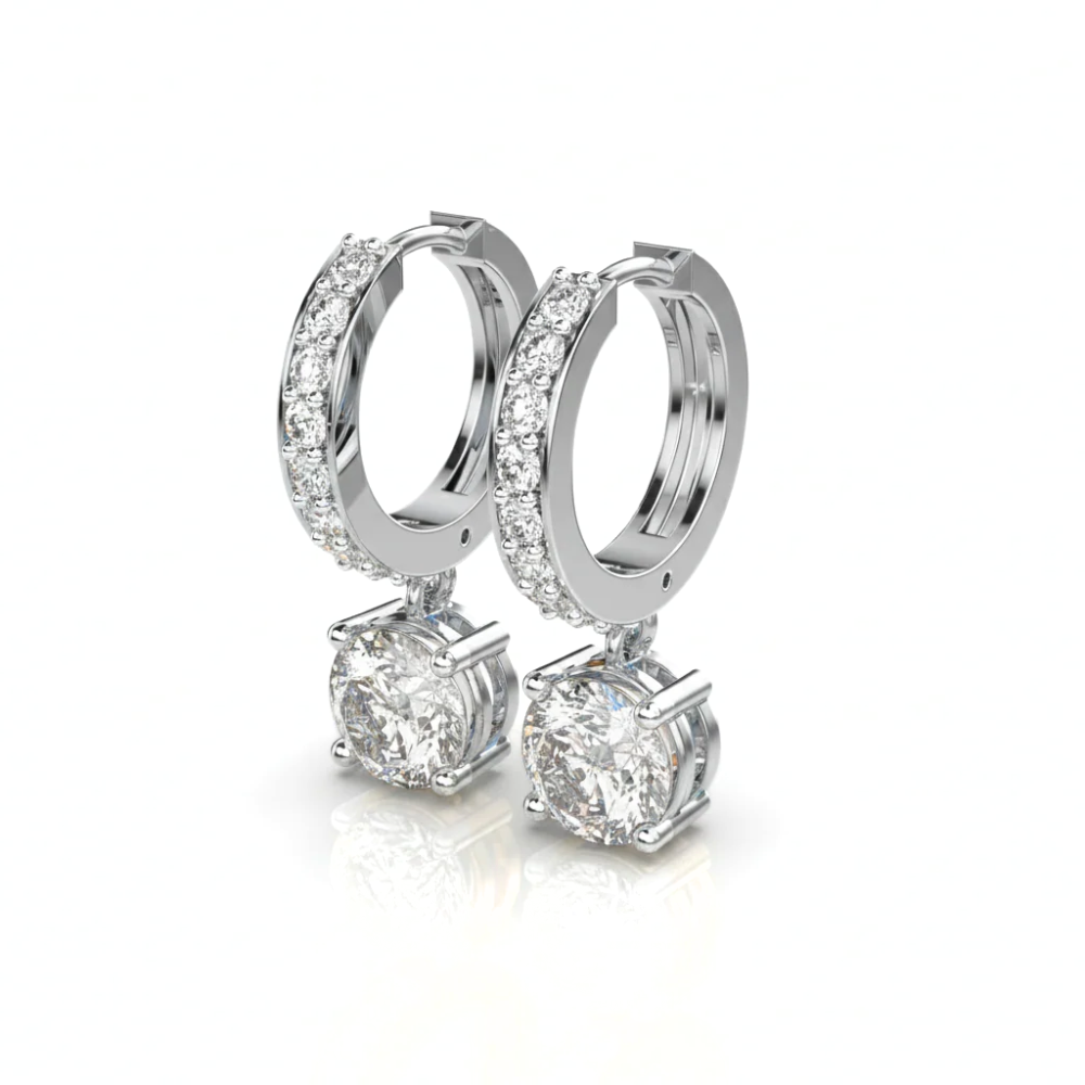 Iced Out Round Diamond Huggie Earrings with Solitaire Drop