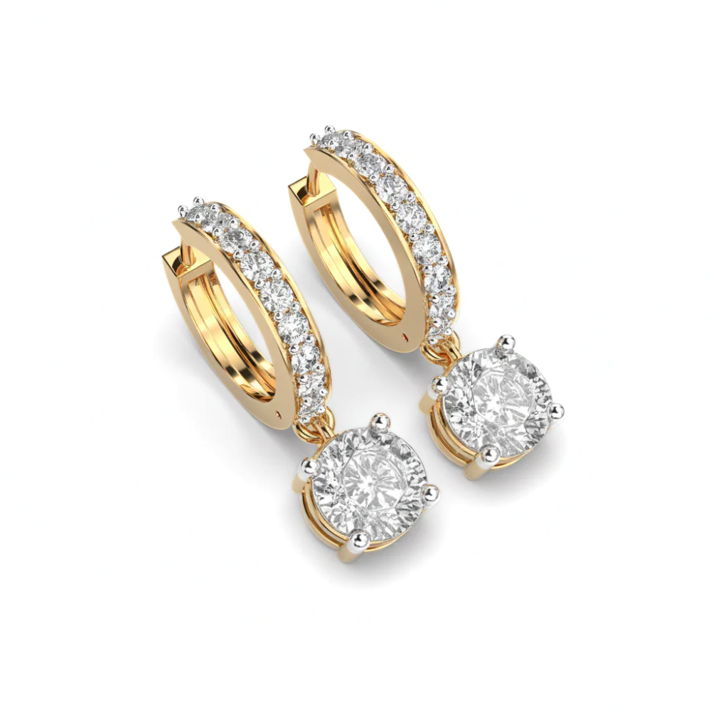 Iced Out Round Diamond Huggie Earrings with Solitaire Drop