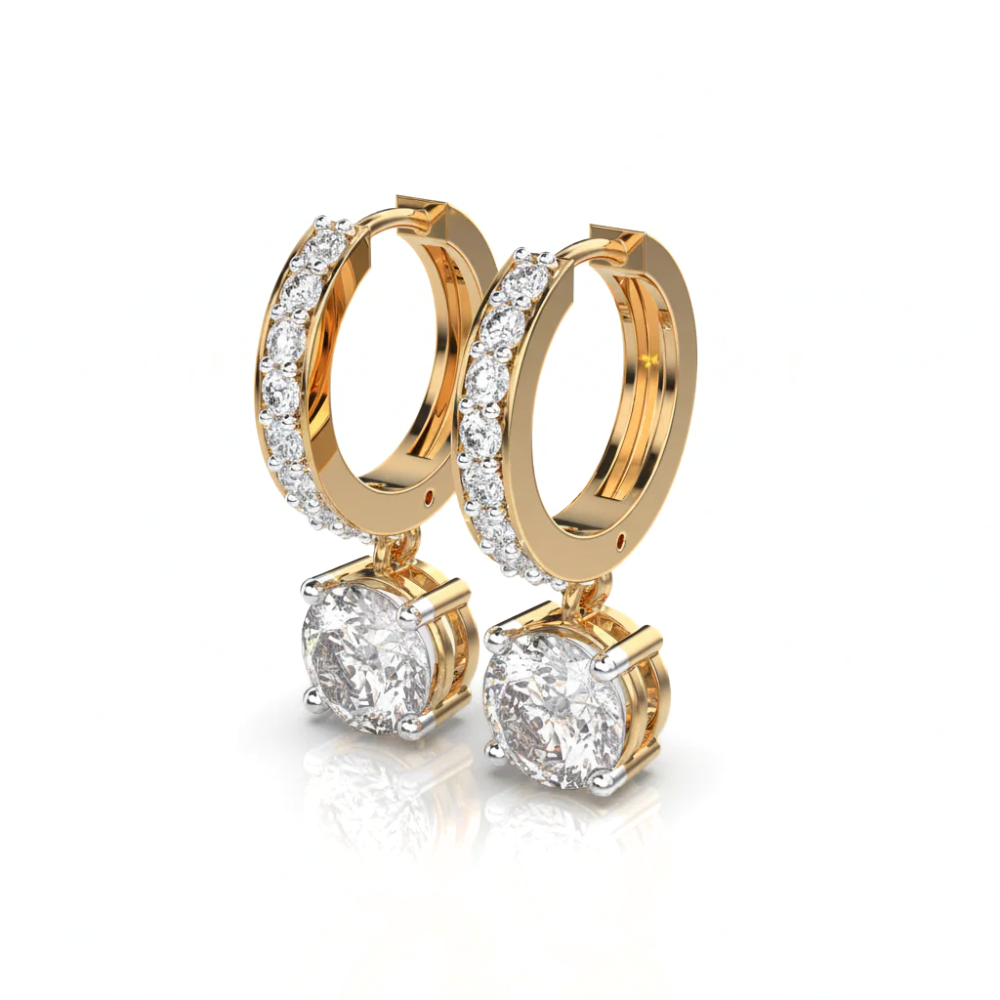 Iced Out Round Diamond Huggie Earrings with Solitaire Drop