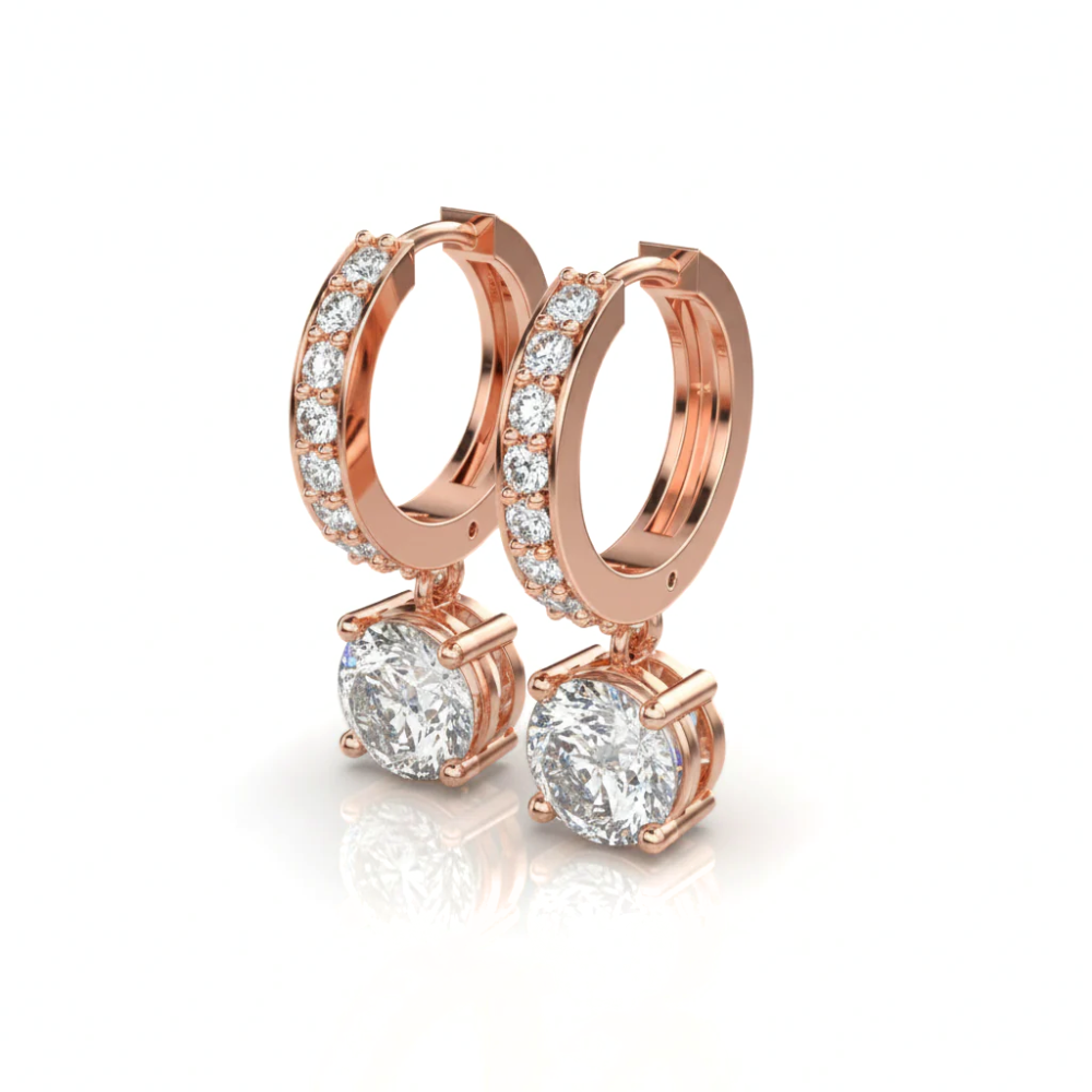 Iced Out Round Diamond Huggie Earrings with Solitaire Drop
