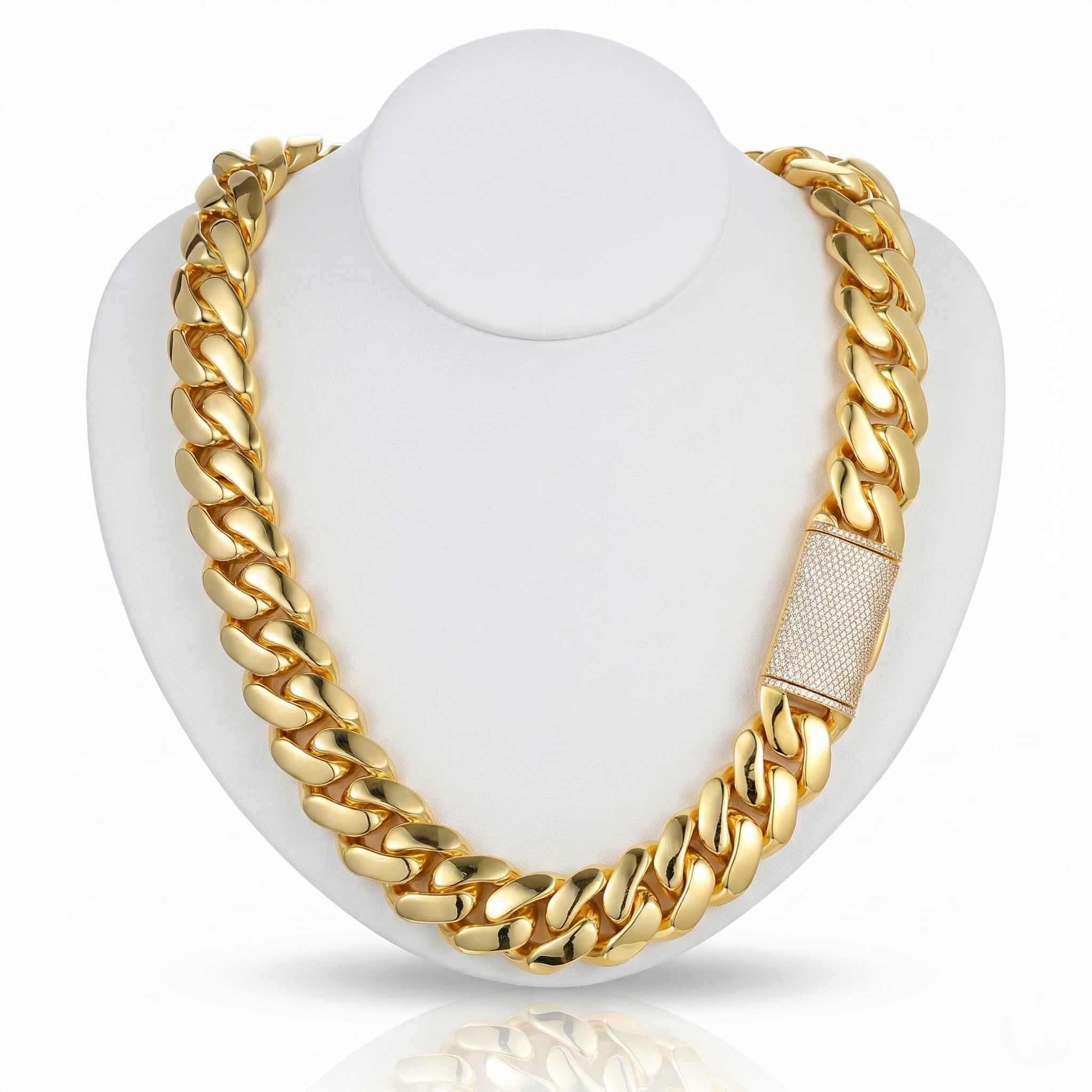 Solid Gold Miami Cuban – Pavé Round Diamond Lock