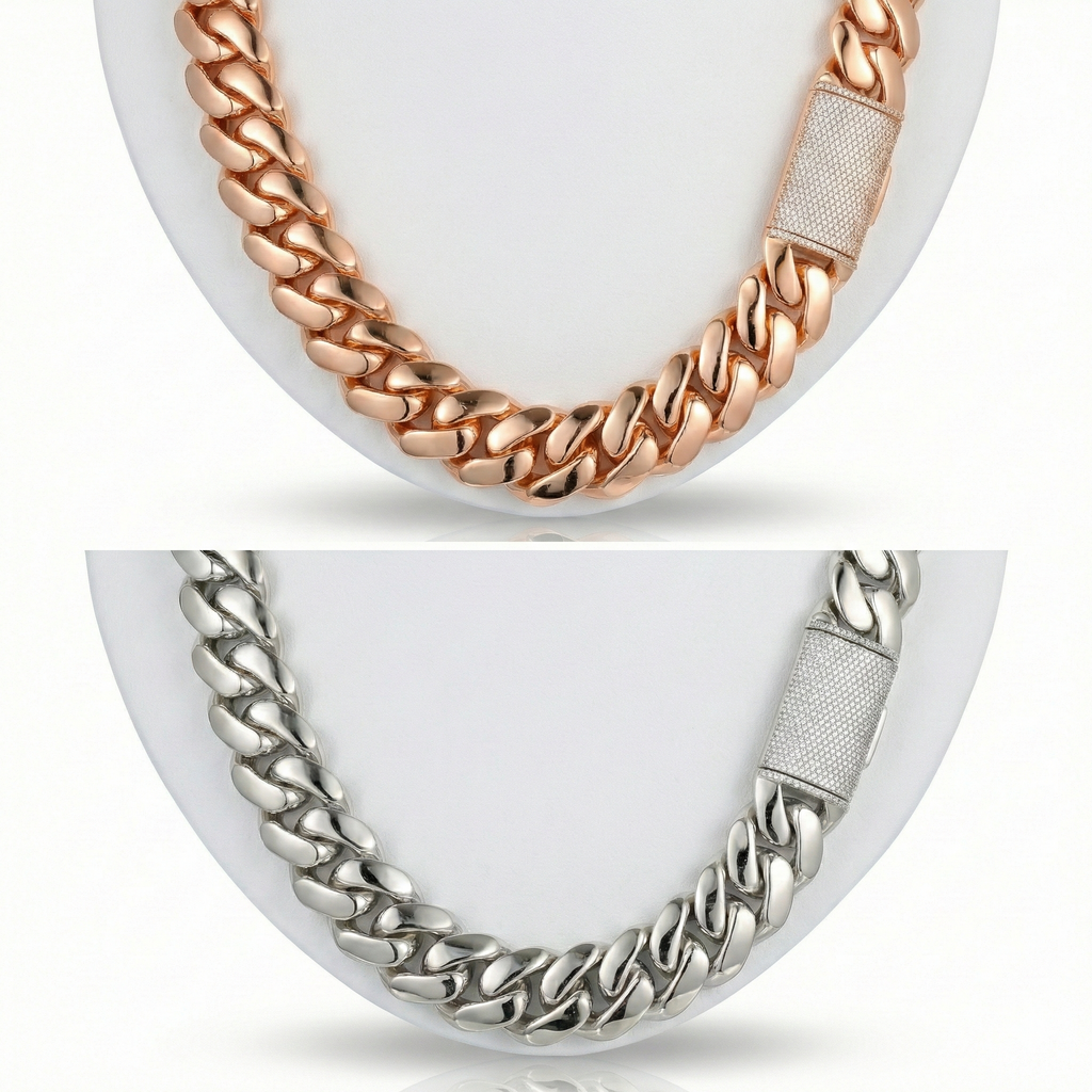 Solid Gold Miami Cuban – Pavé Round Diamond Lock