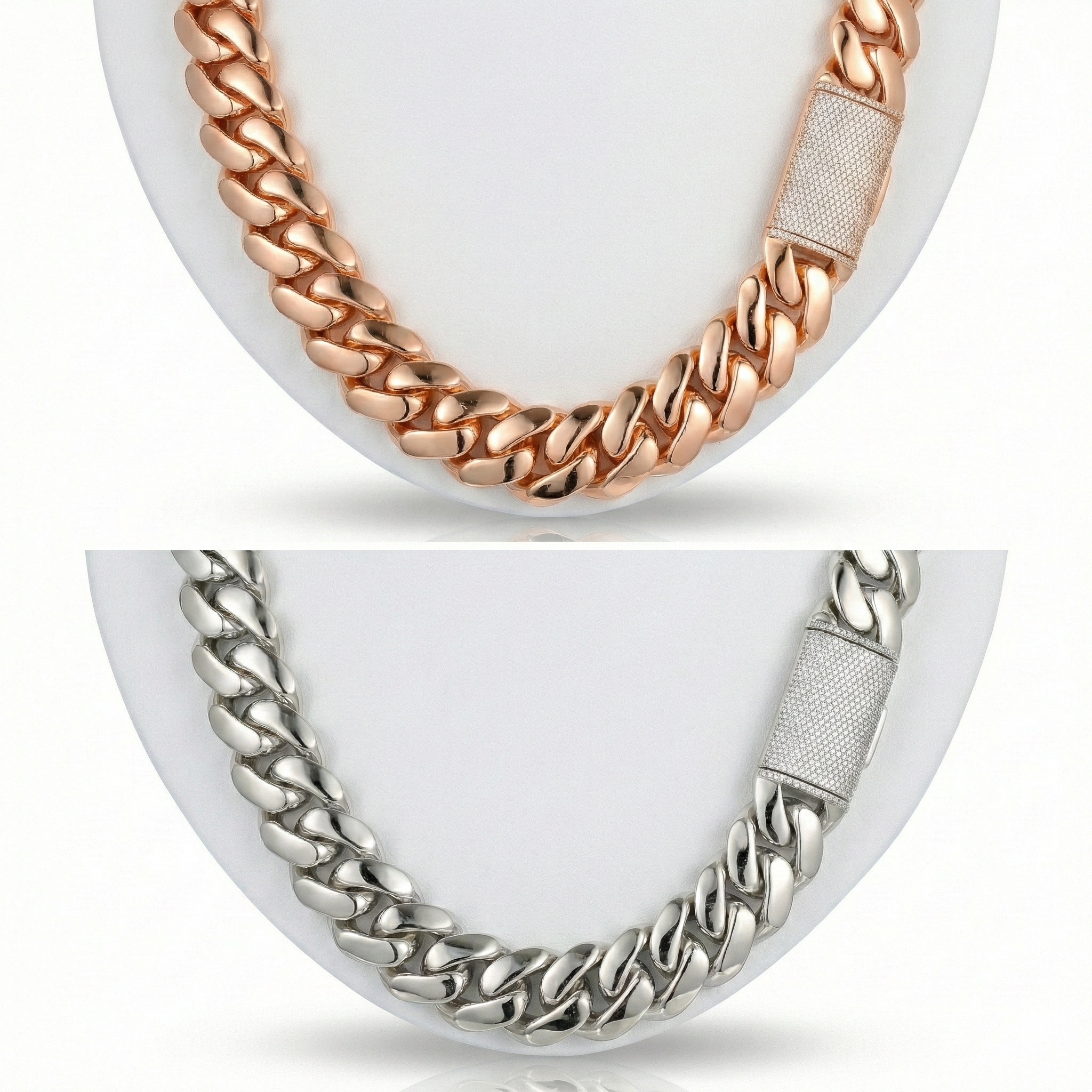 Solid Gold Miami Cuban – Pavé Round Diamond Lock