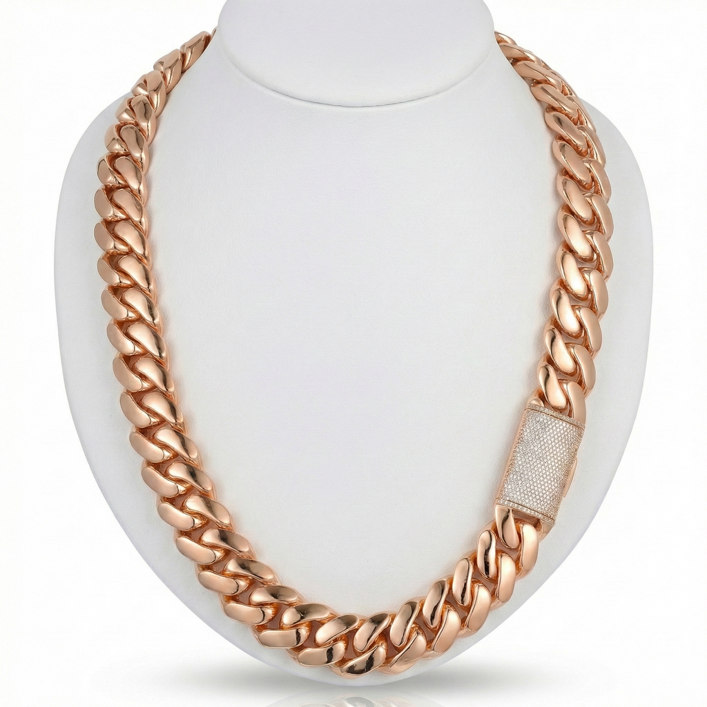Solid Gold Miami Cuban – Pavé Round Diamond Lock