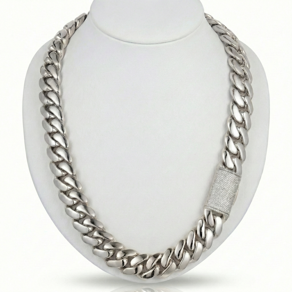 Solid Gold Miami Cuban – Pavé Round Diamond Lock