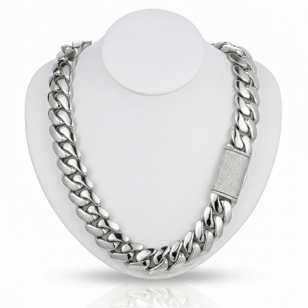 Solid Gold Miami Cuban – Pavé Round Diamond Lock