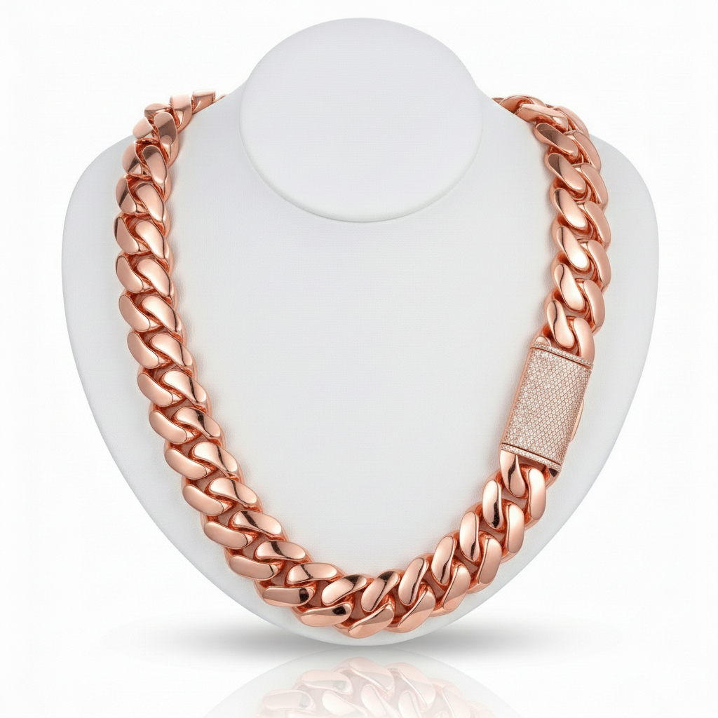 Solid Gold Miami Cuban – Pavé Round Diamond Lock
