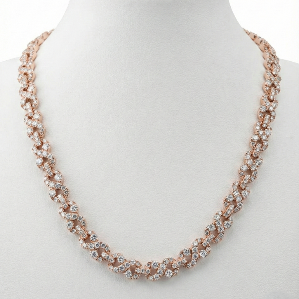 Solid Gold Round Cut Diamond Pavé Twisted Necklace