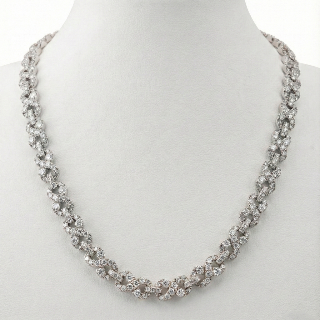 Solid Gold Round Cut Diamond Pavé Twisted Necklace