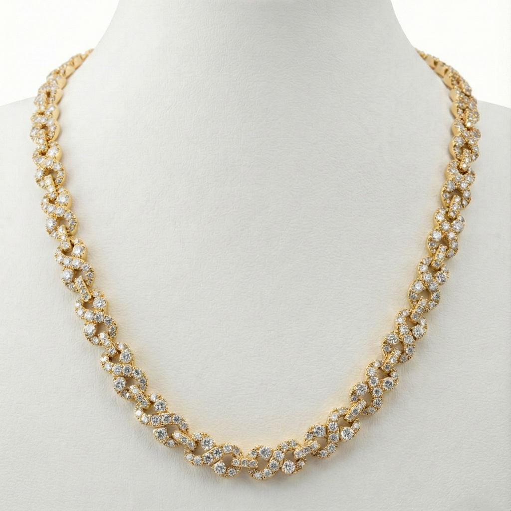 Solid Gold Round Cut Diamond Pavé Twisted Necklace