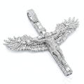 Winged Jesus Cross Pendant in Solid Gold | Mixed-Cut Diamonds