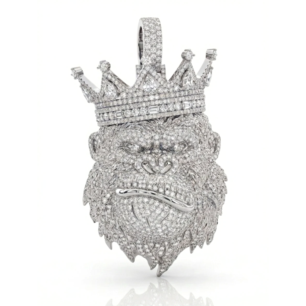 Iced Out King Kong Pendant – Round & Baguette Diamond Crown