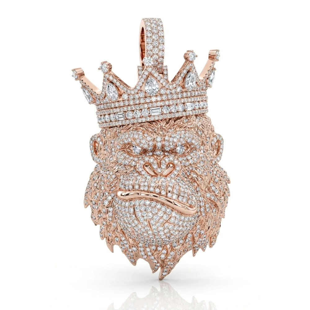 Iced Out King Kong Pendant – Round & Baguette Diamond Crown