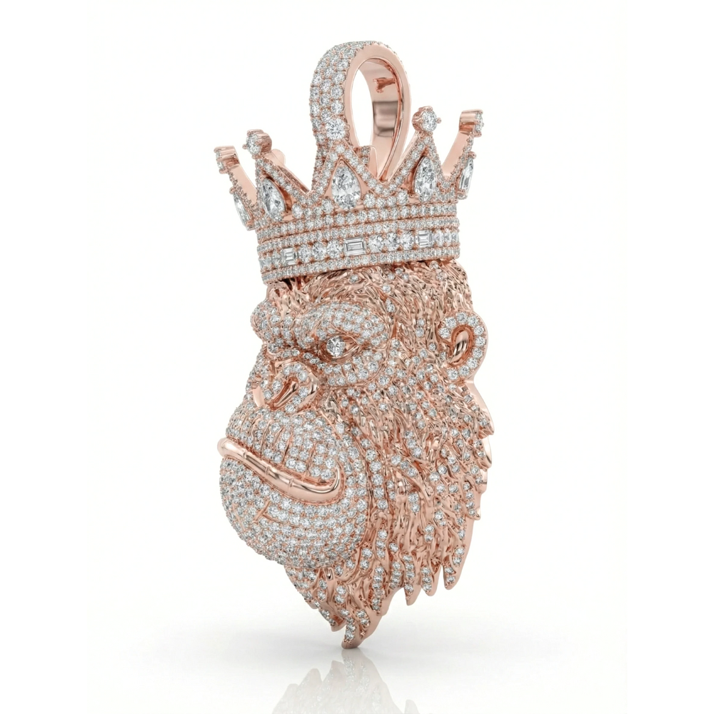 Iced Out King Kong Pendant – Round & Baguette Diamond Crown