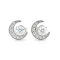 Iced Out Crescent Moon Stud Earrings – Round Cut Diamonds